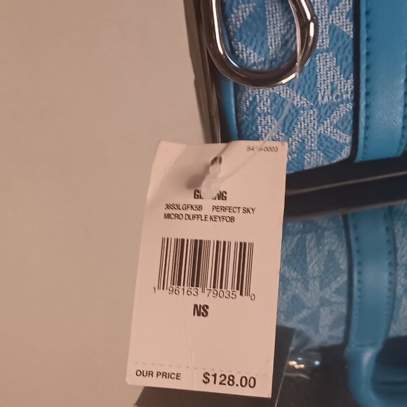 NWT Michael Kors Micro Duffle Keyfob, Perfect Sky - Picture 3 of 7